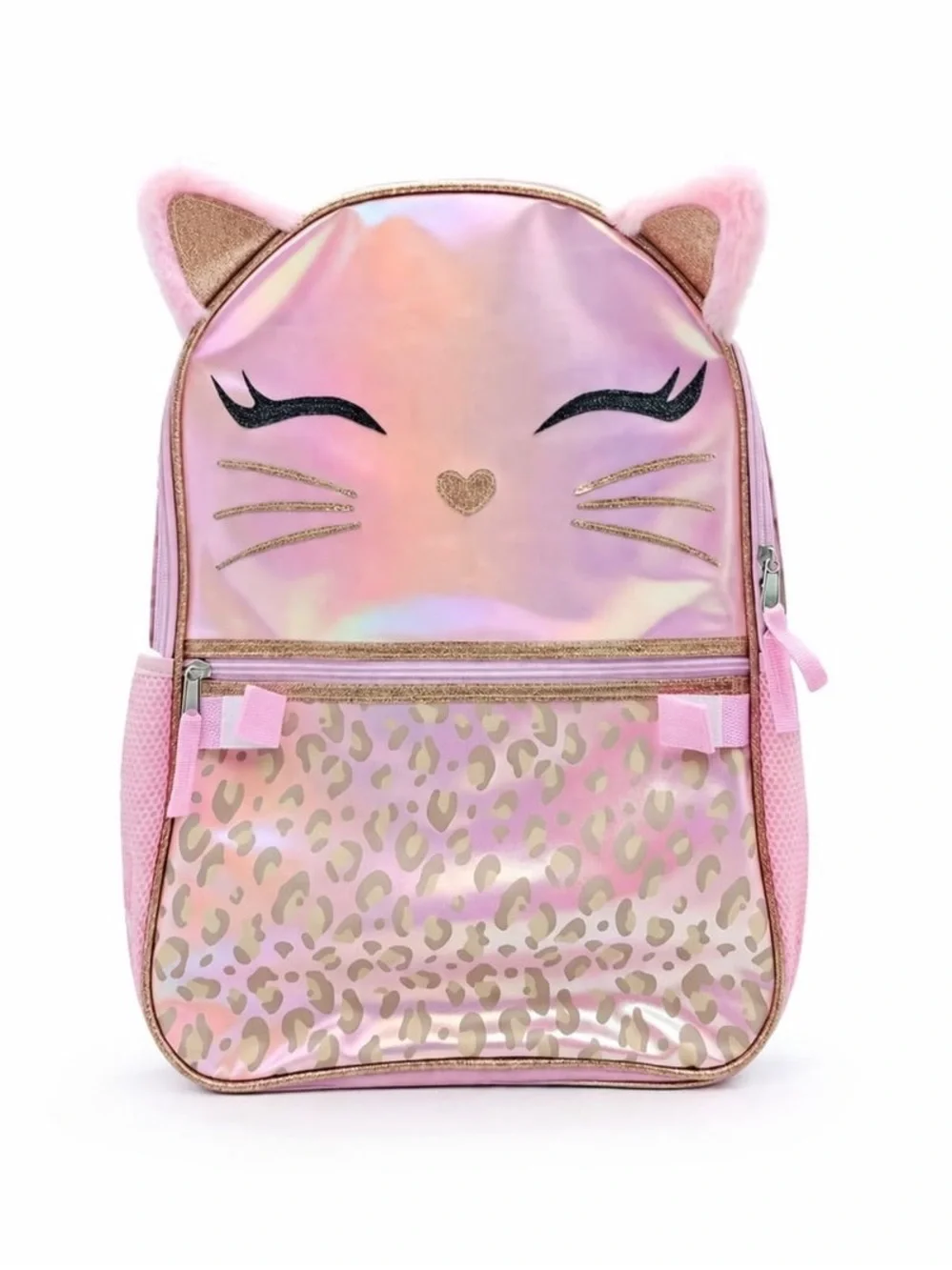 Pink Cat Kids Backpack & Lunch Bag Set - Cute Glitter Ears W